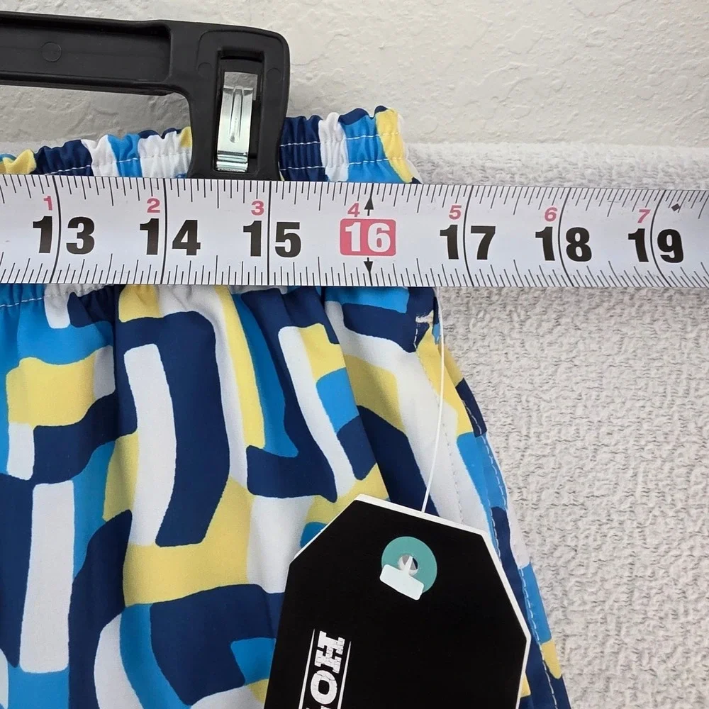 Hot‎ Coals Mens XL Swim Trunks Blue Yellow Geometric Maze Quick Dry UPF 50+ NWT